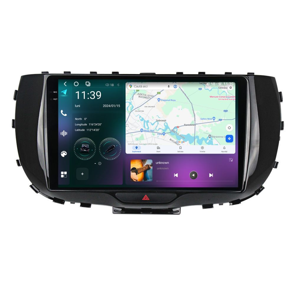 Navigatie dedicata cu Android Kia Soul dupa 2019, 12GB RAM, Radio GPS Dual Zone, Display 2K QLED 9.5" Touchscreen, Internet Wi-Fi si slot SIM 4G, Bluetooth, MirrorLink, USB