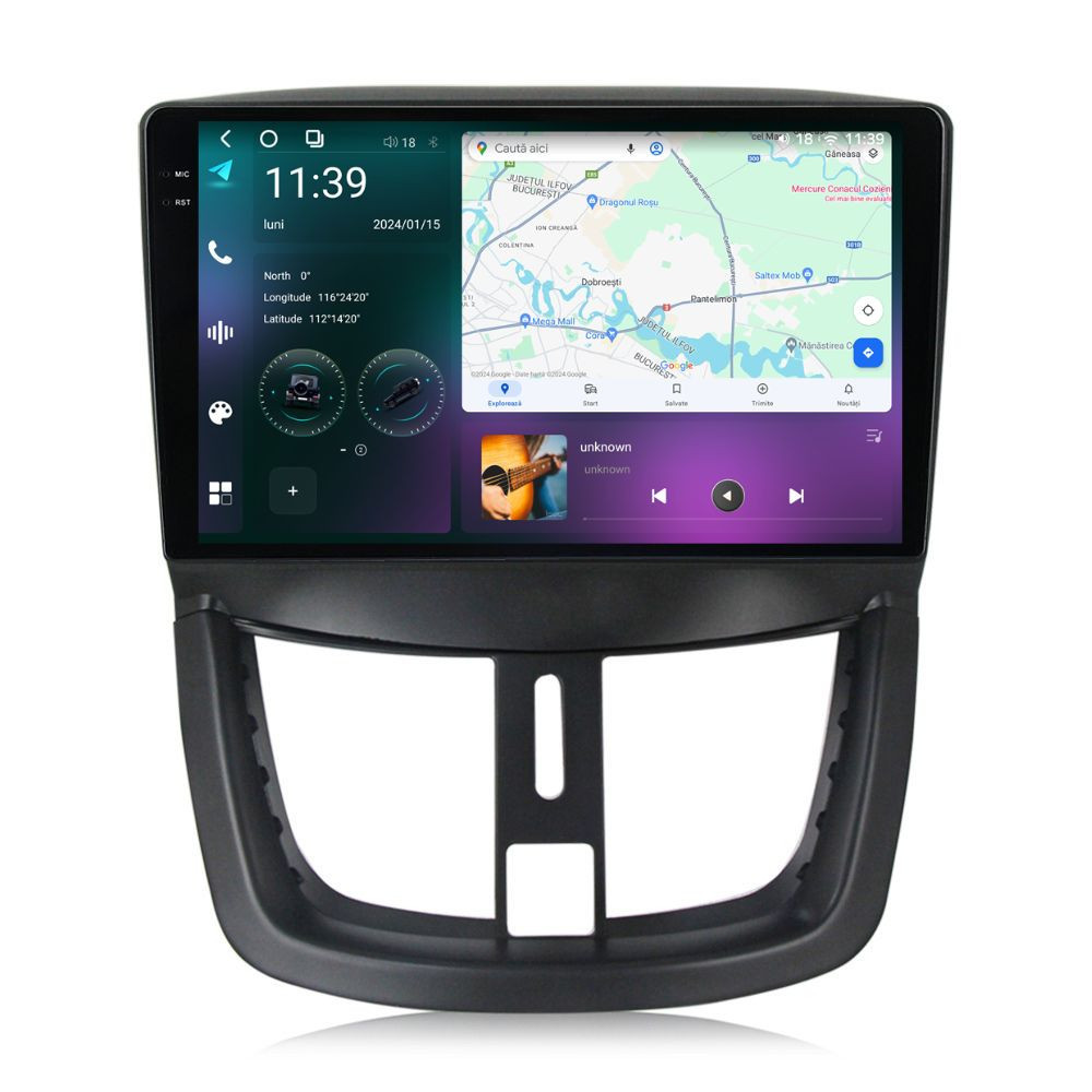 Navigatie dedicata cu Android Peugeot 207 2006 - 2015, 12GB RAM, Radio GPS Dual Zone, Display 2K QLED 9.5" Touchscreen, Internet Wi-Fi si slot SIM 4G, Bluetooth, MirrorLink, USB