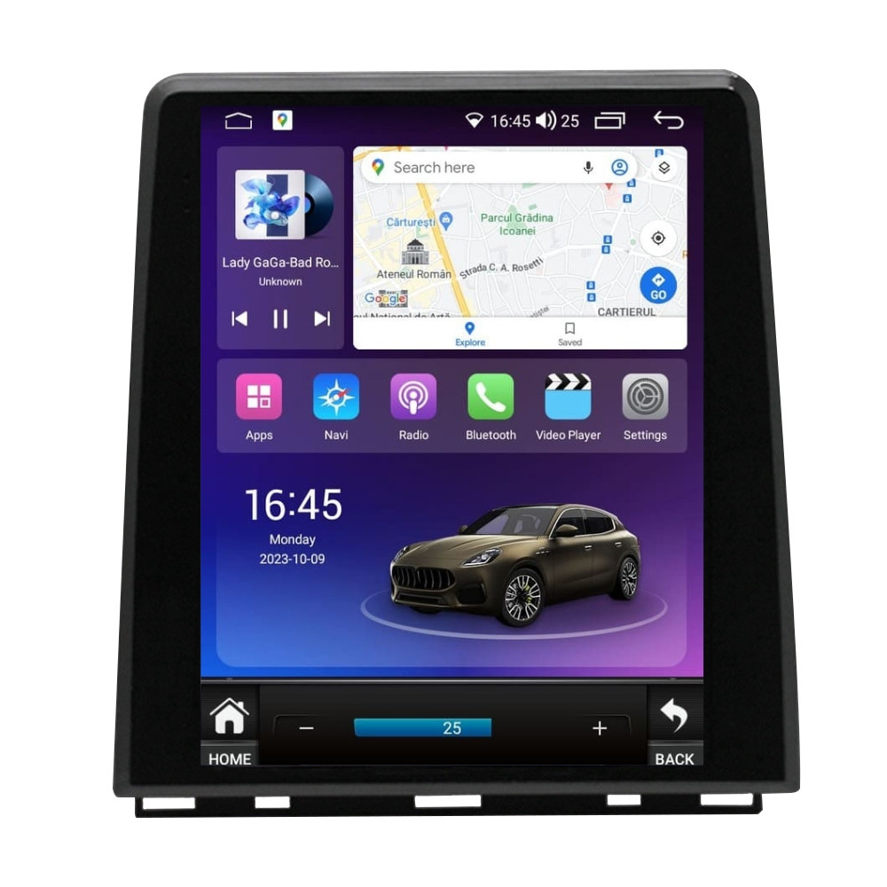 Navigatie dedicata cu Android tip tesla Renault Clio V dupa 2019, 8GB RAM, Radio GPS Dual Zone, Touchscreen IPS 9.7" HD, Internet Wi-Fi si slot SIM 4G, Bluetooth, MirrorLink, USB