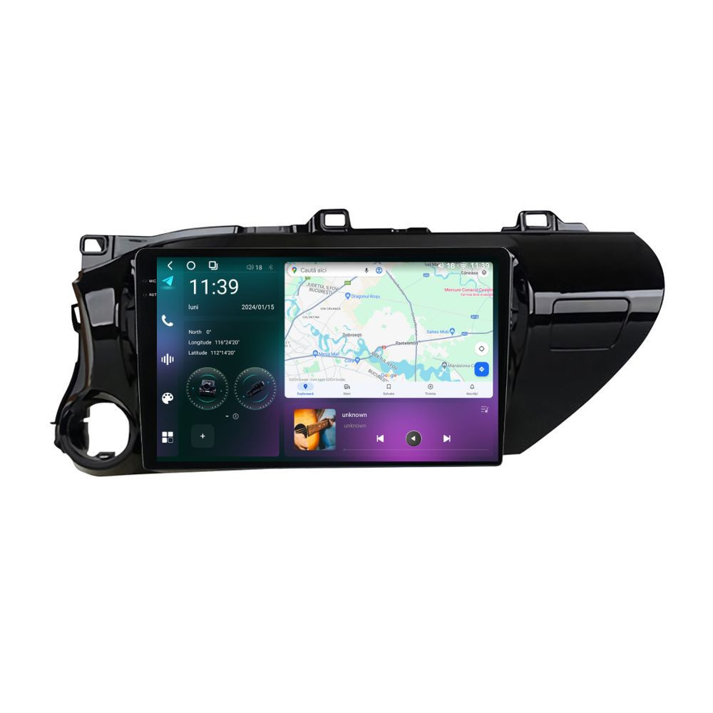 Navigatie dedicata cu Android Toyota Hilux VIII dupa 2015, 12GB RAM, Radio GPS Dual Zone, Display 2K QLED 10.36" Touchscreen, Internet Wi-Fi si slot SIM 4G, Bluetooth, MirrorLink, USB