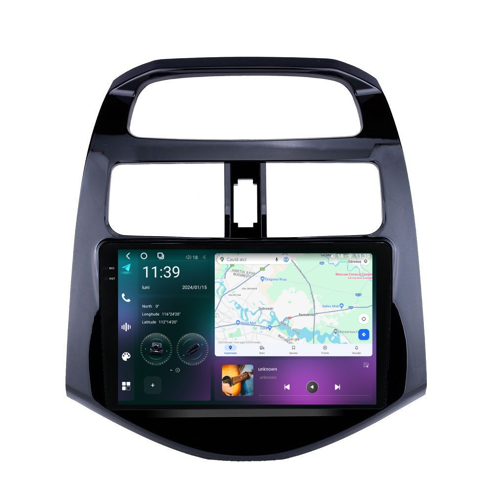 Navigatie dedicata cu Android Chevrolet Spark 2009 - 2015, 12GB RAM, Radio GPS Dual Zone, Display 2K QLED 9.5" Touchscreen, Internet Wi-Fi si slot SIM 4G, Bluetooth, MirrorLink, USB