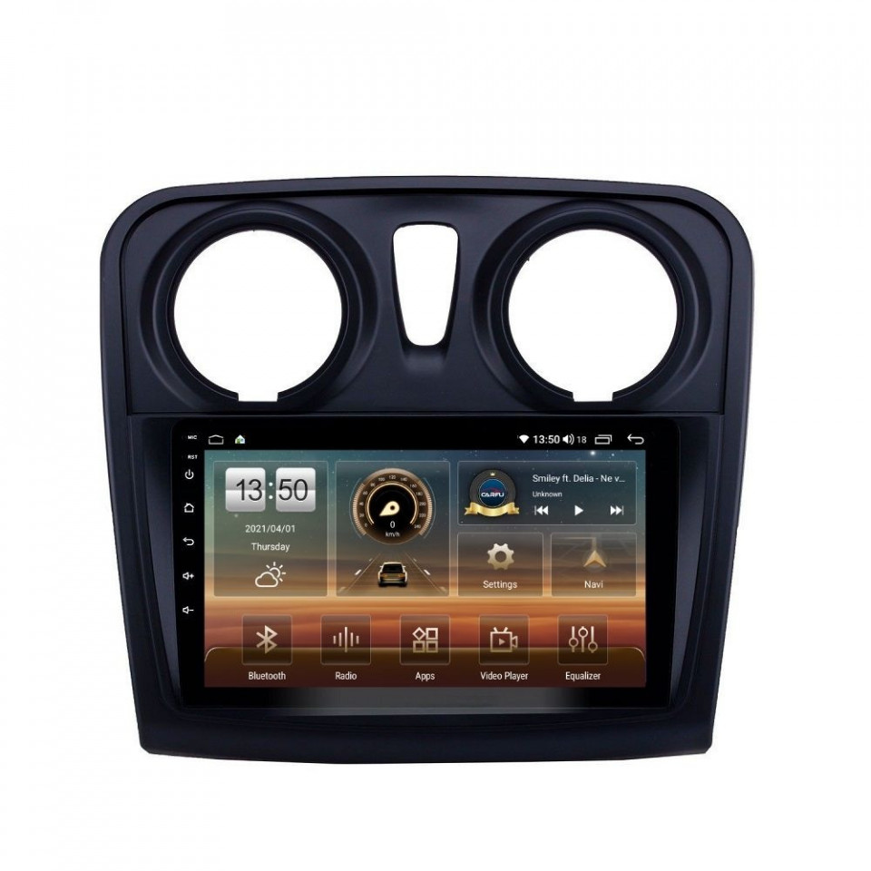 Navigatie dedicata cu Android Dacia Logan II 2012 - 2020, 8GB RAM, Radio GPS Dual Zone, Display HD QLED 9" Touchscreen, Internet Wi-Fi si slot SIM 4G, Bluetooth, MirrorLink, USB