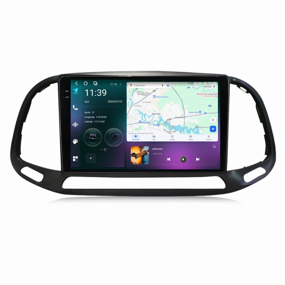 Navigatie dedicata cu Android Fiat Doblo dupa 2015, 12GB RAM, Radio GPS Dual Zone, Display 2K QLED 9.5" Touchscreen, Internet Wi-Fi si slot SIM 4G, Bluetooth, MirrorLink, USB
