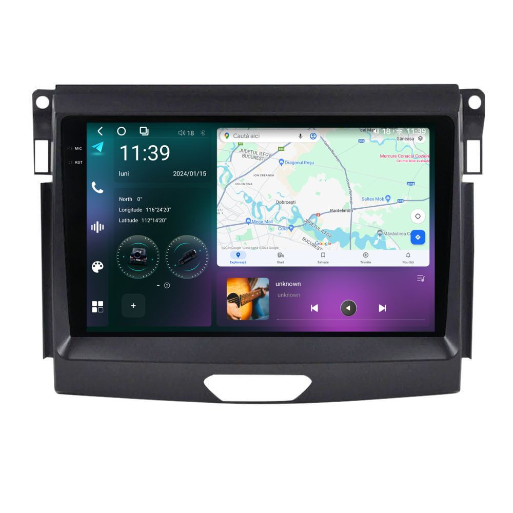 Navigatie dedicata cu Android Ford Ranger dupa 2015 fara navigatie originala, 12GB RAM, Radio GPS Dual Zone, Display 2K QLED 9.5" Touchscreen, Internet Wi-Fi si slot SIM 4G, Bluetooth, MirrorLink, USB