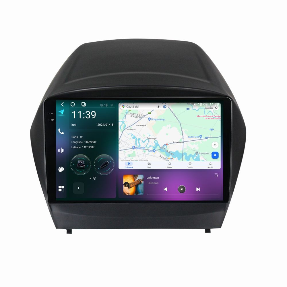Navigatie dedicata cu Android Hyundai ix35 2009 - 2015, 12GB RAM, Radio GPS Dual Zone, Display 2K QLED 9.5" Touchscreen, Internet Wi-Fi si slot SIM 4G, Bluetooth, MirrorLink, USB
