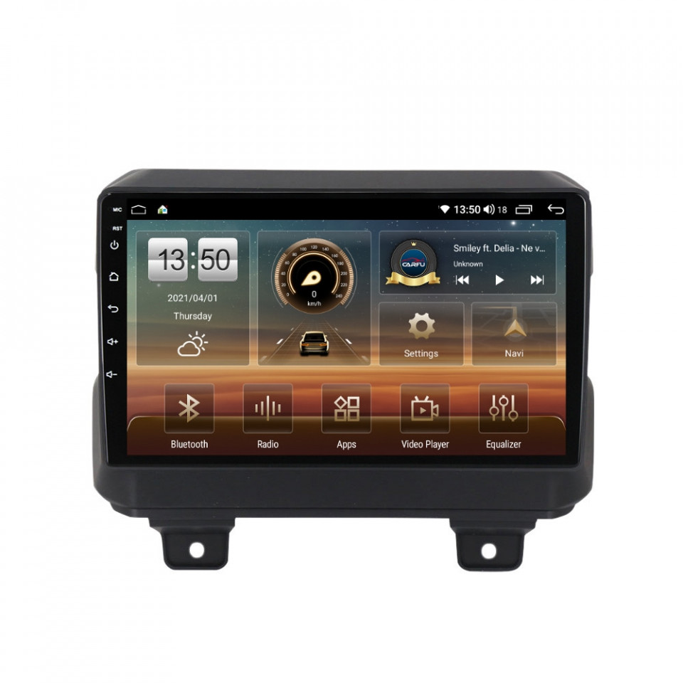 Navigatie dedicata cu Android Jeep Wrangler IV dupa 2018, 8GB RAM, Radio GPS Dual Zone, Display HD QLED 9" Touchscreen, Internet Wi-Fi si slot SIM 4G, Bluetooth, MirrorLink, USB