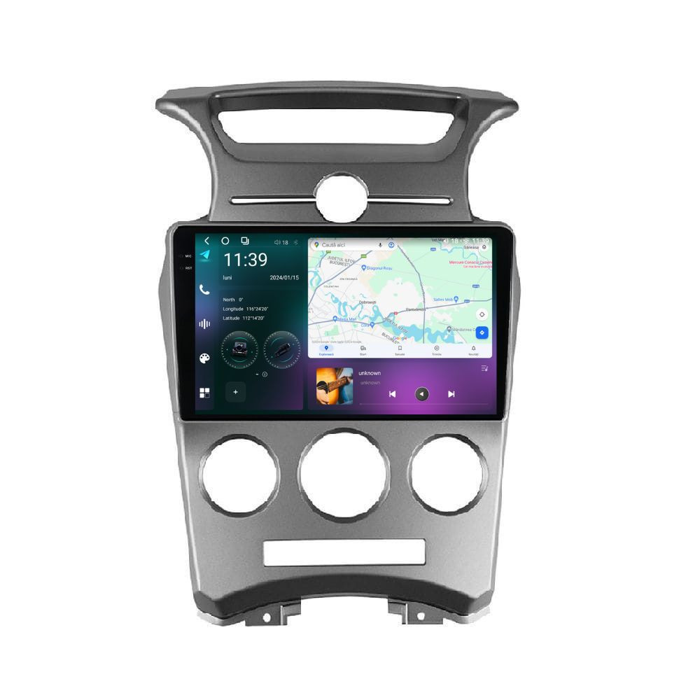 Navigatie dedicata cu Android KIA Carens III 2006 - 2013, clima manuala, 12GB RAM, Radio GPS Dual Zone, Display 2K QLED 9.5" Touchscreen, Internet Wi-Fi si slot SIM 4G, Bluetooth, MirrorLink, USB