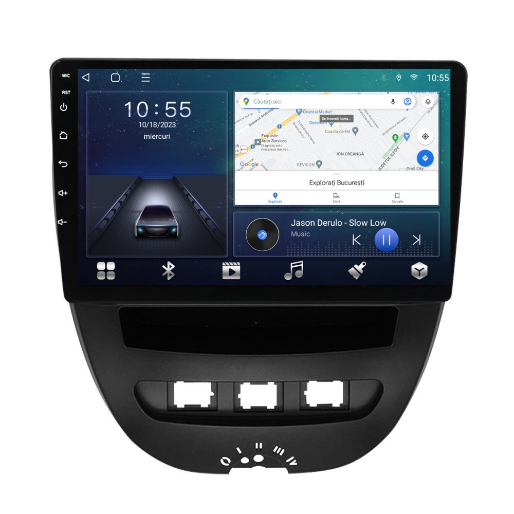 Navigatie dedicata cu Android Peugeot 107 2005 - 2014, 2GB RAM, Radio GPS Dual Zone, Display HD QLED 10" Touchscreen, Internet Wi-Fi si slot SIM 4G, Bluetooth, MirrorLink, USB