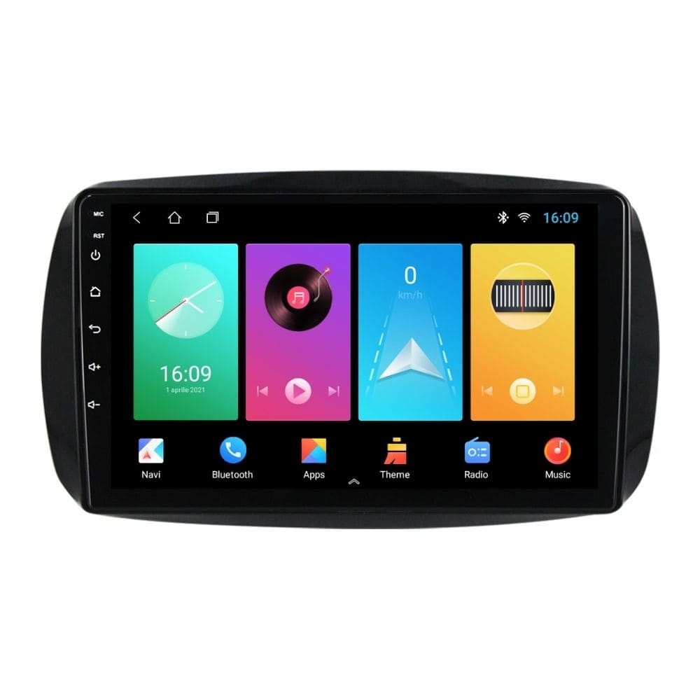 Navigatie dedicata cu Android Smart Fortwo dupa 2014, 2GB RAM, Radio GPS Dual Zone, Display HD IPS 9" Touchscreen, Internet Wi-Fi, Bluetooth, MirrorLink, USB