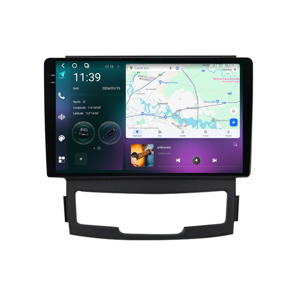 Navigatie dedicata cu Android Ssangyong Korando 2010 - 2013, 12GB RAM, Radio GPS Dual Zone, Display 2K QLED 9.5" Touchscreen, Internet Wi-Fi si slot SIM 4G, Bluetooth, MirrorLink, USB