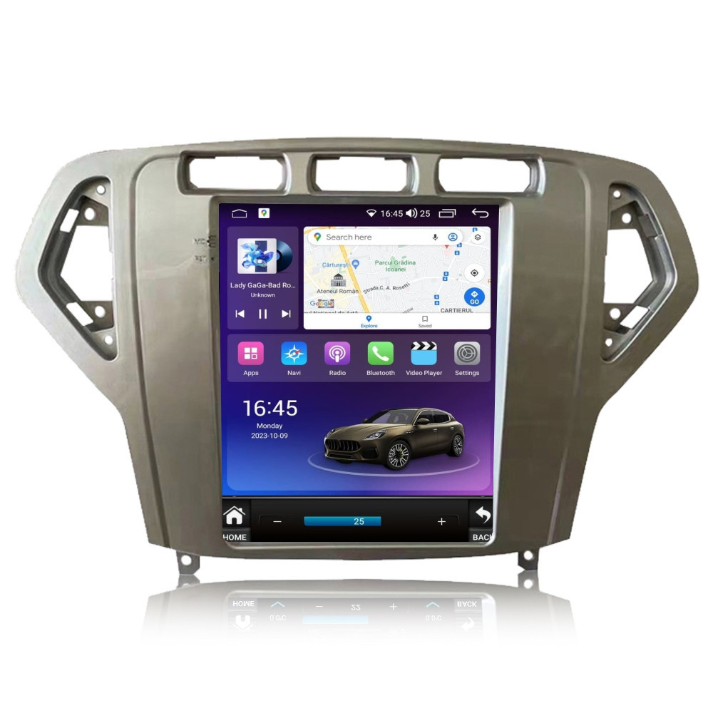 Navigatie dedicata cu Android tip tesla Ford Mondeo IV 2007 - 2011 clima automata, gri, 8GB RAM, Radio GPS Dual Zone, Touchscreen IPS 9.7" HD, Internet Wi-Fi si slot SIM 4G, Bluetooth, MirrorLink, USB
