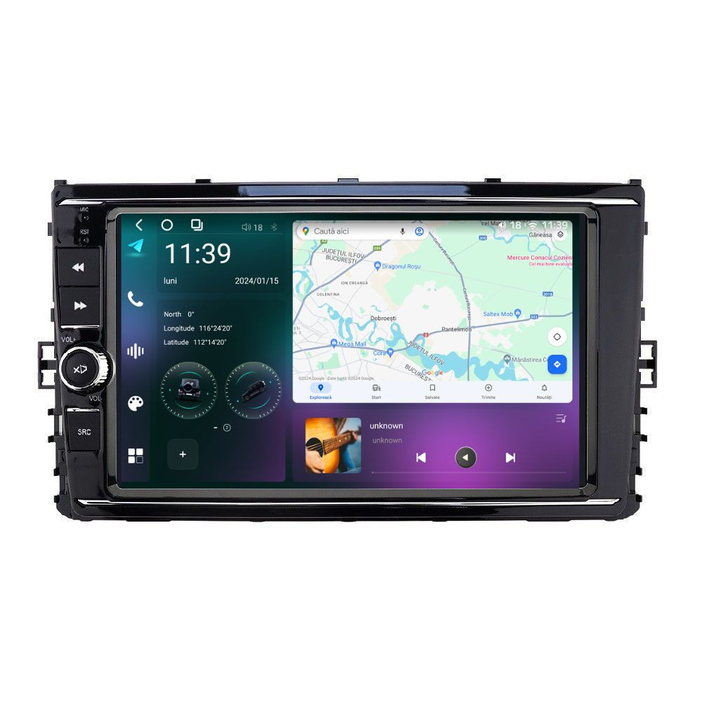 Navigatie dedicata cu Android VW Polo VI dupa 2017, 12GB RAM, Radio GPS Dual Zone, Display 2K QLED 9.5'' Touchscreen, Internet Wi-Fi si slot SIM 4G, Bluetooth, MirrorLink, USB
