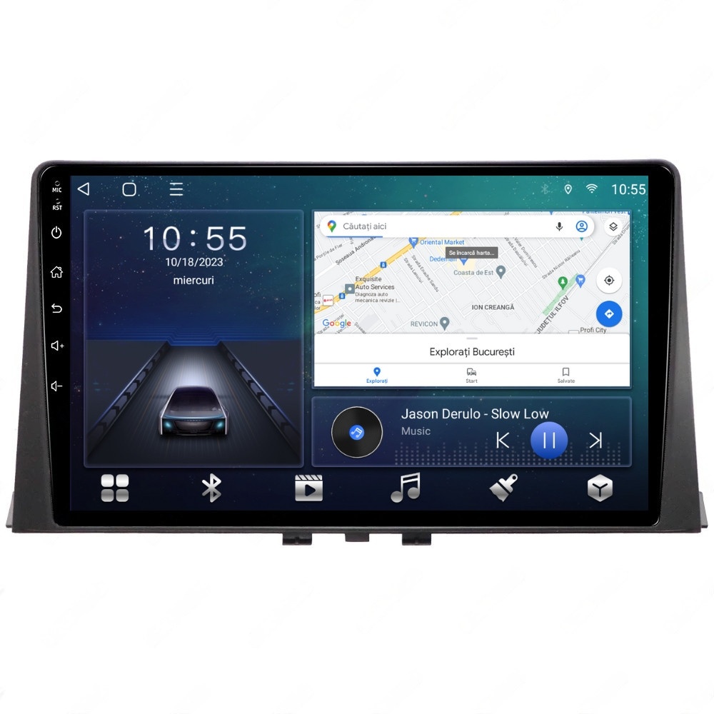 Navigatie dedicata cu Android Citroen Berlingo dupa 2018, 2GB RAM, Radio GPS Dual Zone, Display HD QLED 10" Touchscreen, Internet Wi-Fi si slot SIM 4G, Bluetooth, MirrorLink, USB