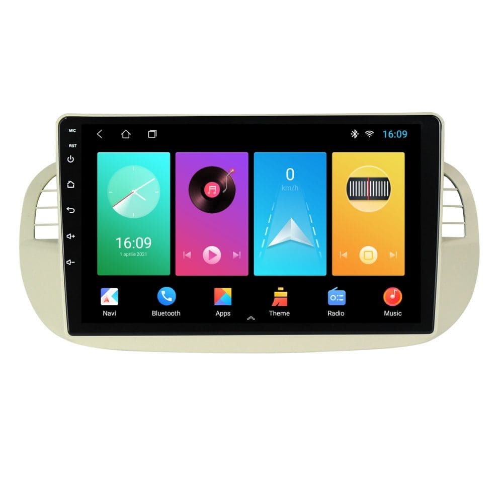 Navigatie dedicata cu Android Fiat 500 2007 - 2015, gri, 1GB RAM, Radio GPS Dual Zone, Display HD IPS 9" Touchscreen, Internet Wi-Fi, Bluetooth, MirrorLink, USB