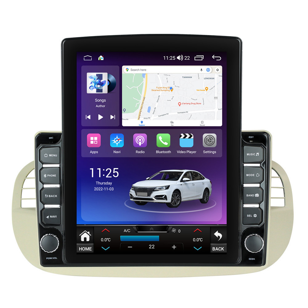 Navigatie dedicata cu Android Fiat 500 2007 - 2015, gri, 8GB RAM, Radio GPS Dual Zone, Touchscreen IPS 9.7" HD tip Tesla, Internet Wi-Fi si slot SIM 4G, Bluetooth, MirrorLink, USB