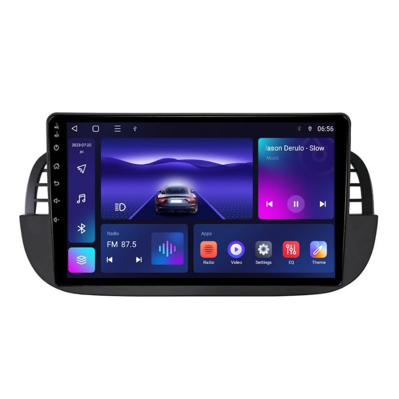 Navigatie dedicata cu Android Fiat 500 2007 - 2015, negru, 3GB RAM, Radio GPS Dual Zone, Display HD QLED 9" Touchscreen, Internet Wi-Fi si slot SIM 4G, Bluetooth, MirrorLink, USB