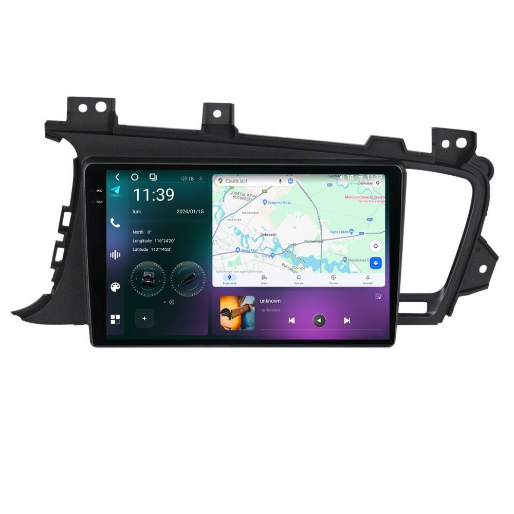 Navigatie dedicata cu Android Kia Optima I 2010 - 2015, 12GB RAM, Radio GPS Dual Zone, Display 2K QLED 9.5" Touchscreen, Internet Wi-Fi si slot SIM 4G, Bluetooth, MirrorLink, USB