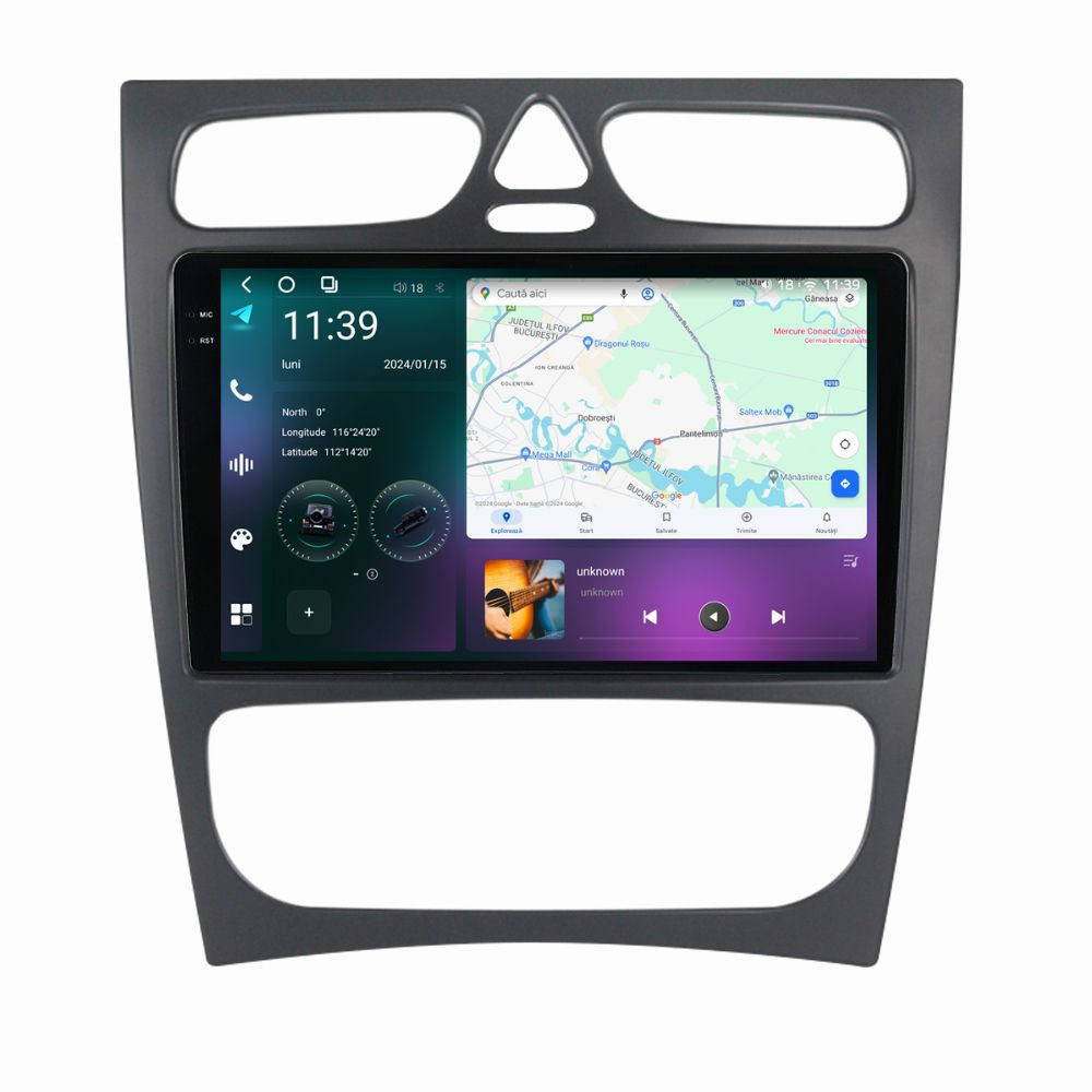 Navigatie dedicata cu Android Mercedes C-Class W203 2000 - 2004, 12GB RAM, Radio GPS Dual Zone, Display 2K QLED 9.5" Touchscreen, Internet Wi-Fi si slot SIM 4G, Bluetooth, MirrorLink, USB