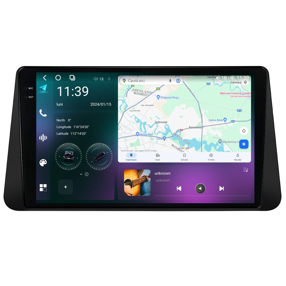 Navigatie dedicata cu Android Nissan Micra V dupa 2017, 12GB RAM, Radio GPS Dual Zone, Display 2K QLED 9.5" Touchscreen, Internet Wi-Fi si slot SIM 4G, Bluetooth, MirrorLink, USB