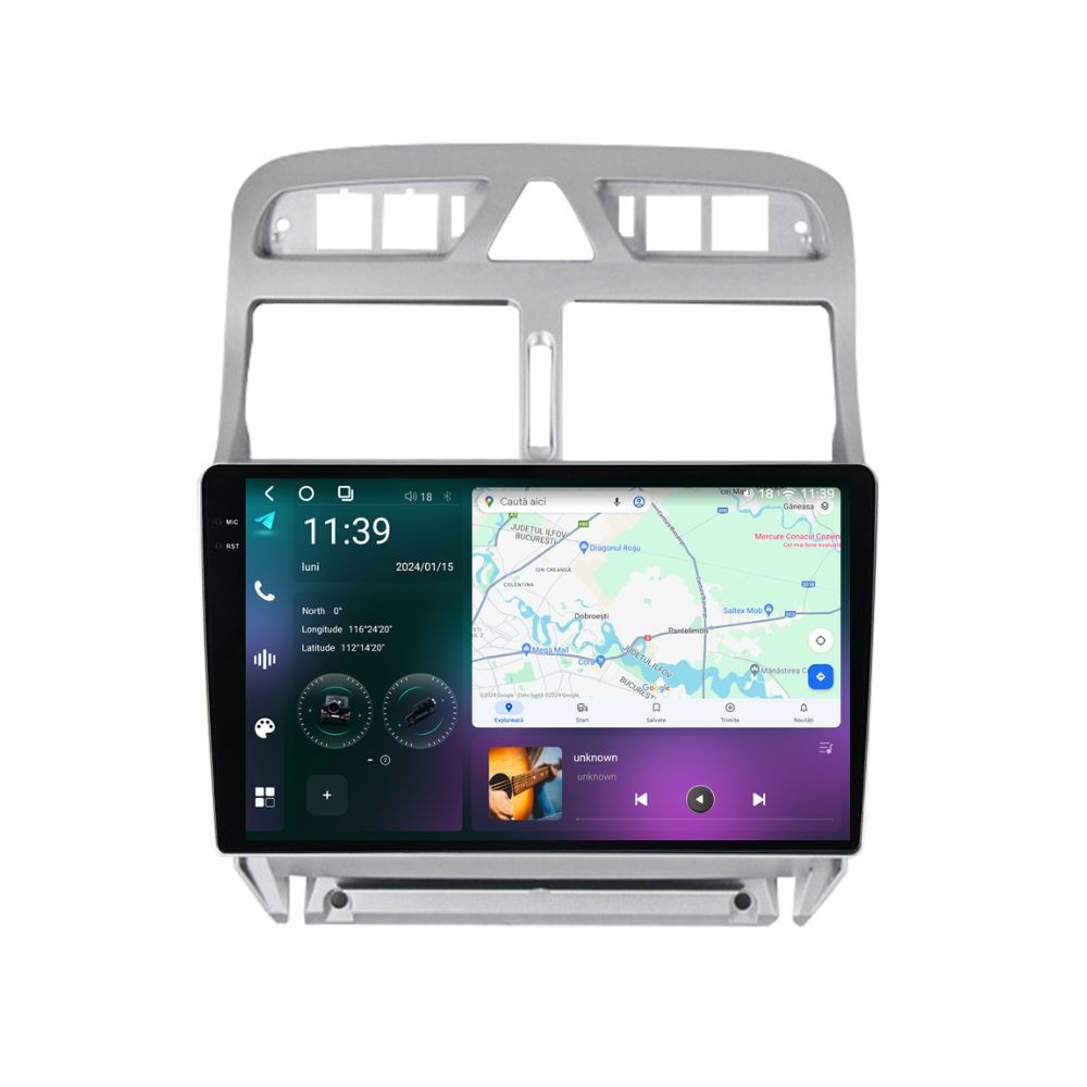 Navigatie dedicata cu Android Peugeot 307 2000 - 2013, 12GB RAM, Radio GPS Dual Zone, Display 2K QLED 9.5" Touchscreen, Internet Wi-Fi si slot SIM 4G, Bluetooth, MirrorLink, USB