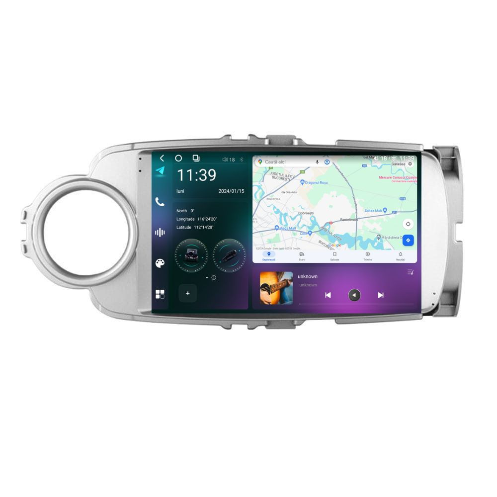 Navigatie dedicata cu Android Toyota Yaris P13 2011 - 2018, 12GB RAM, Radio GPS Dual Zone, Display 2K QLED 9.5" Touchscreen, Internet Wi-Fi si slot SIM 4G, Bluetooth, MirrorLink, USB