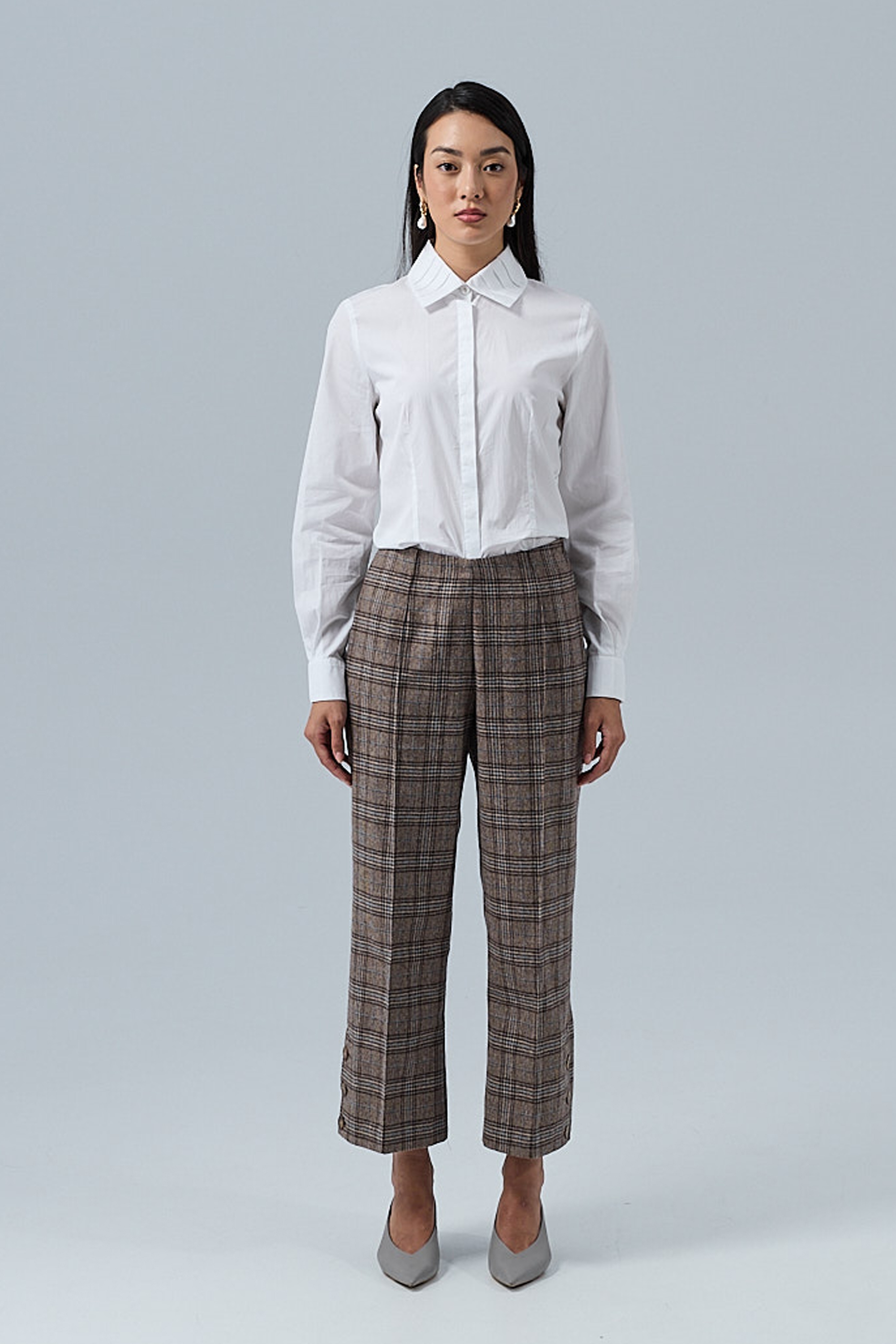 Pantaloni cu carouri bej cu carouri TRIM