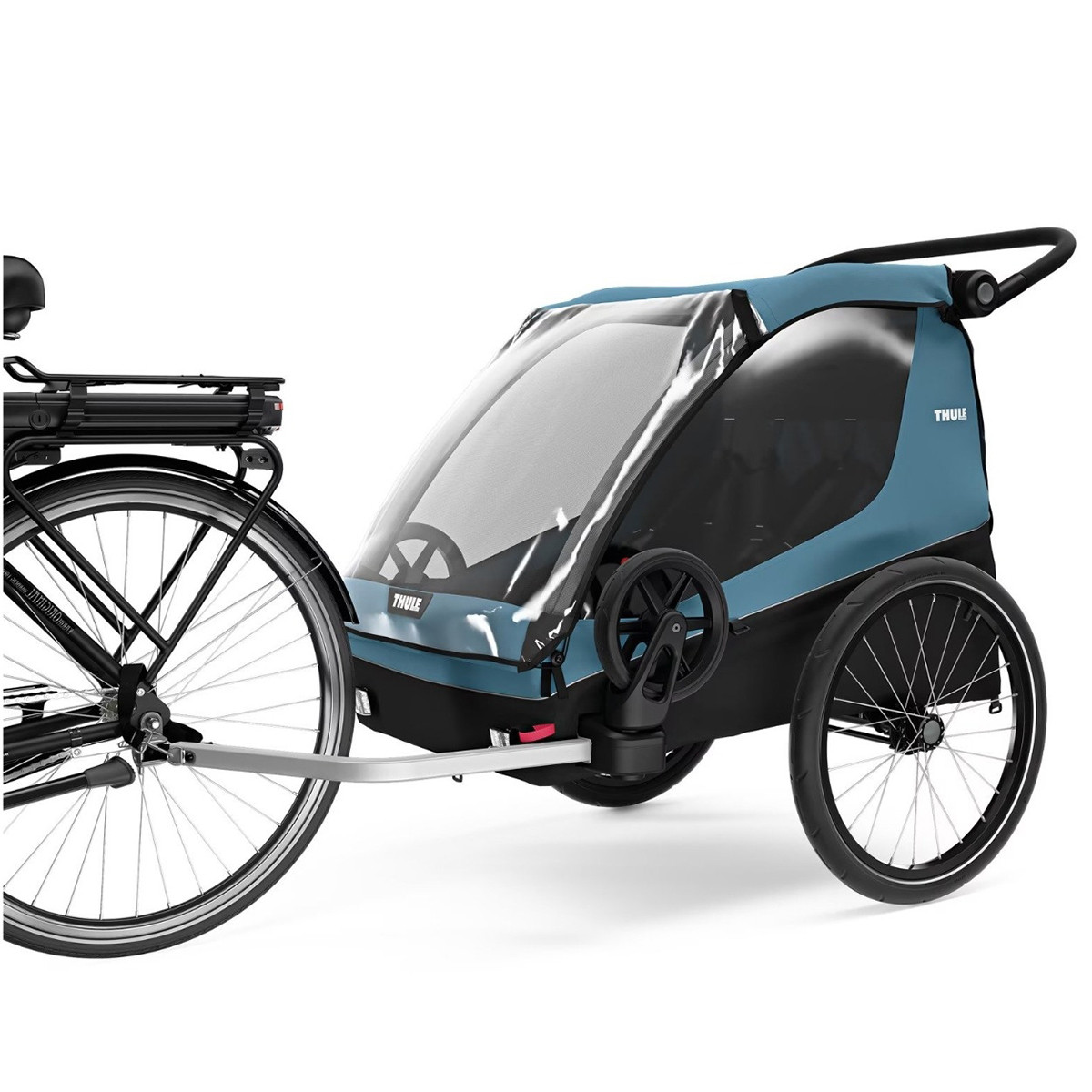 Remorca de bicicleta pentru transport copii, Thule, Courier, Aegean Blue, 2 locuri