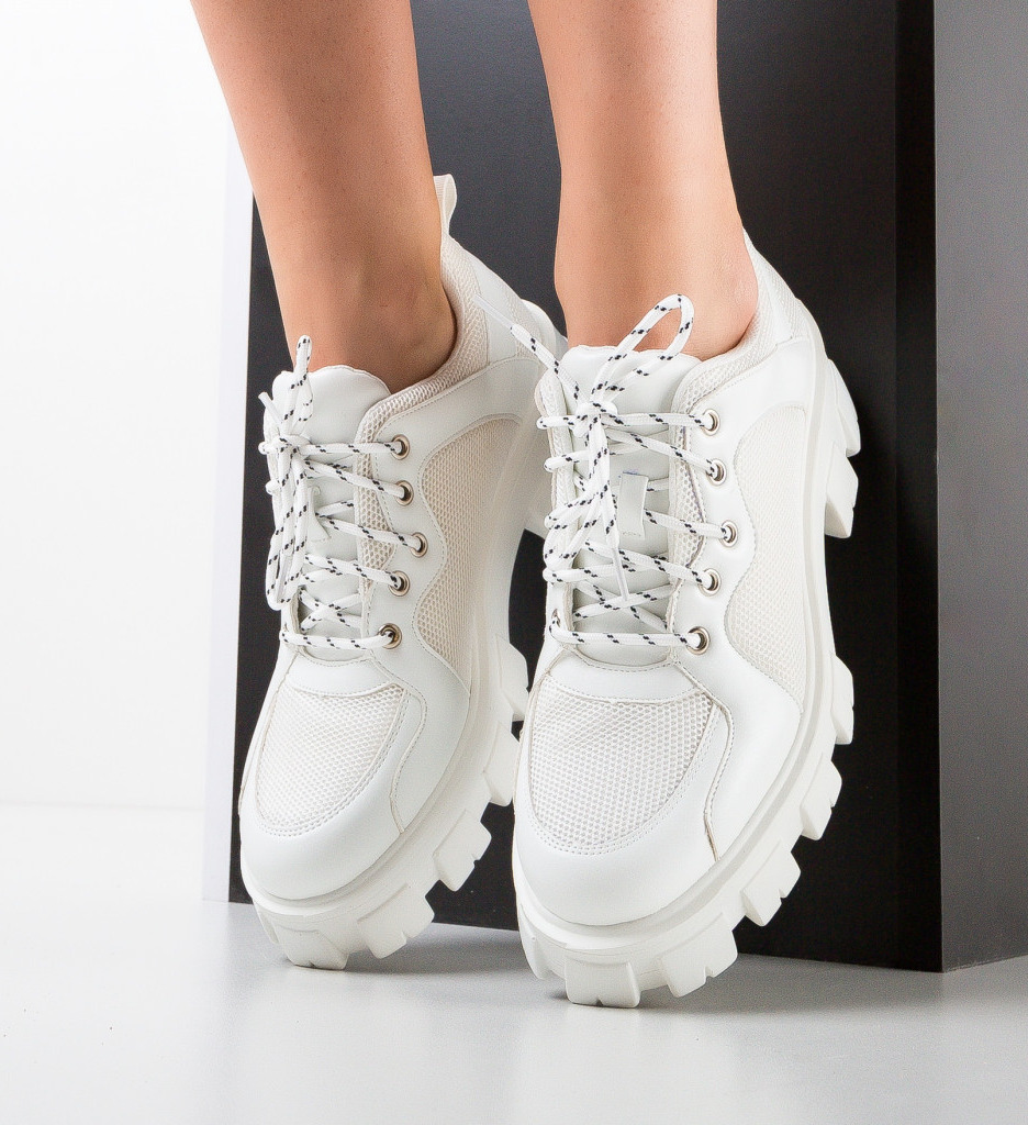 Pantofi casual dama power albi