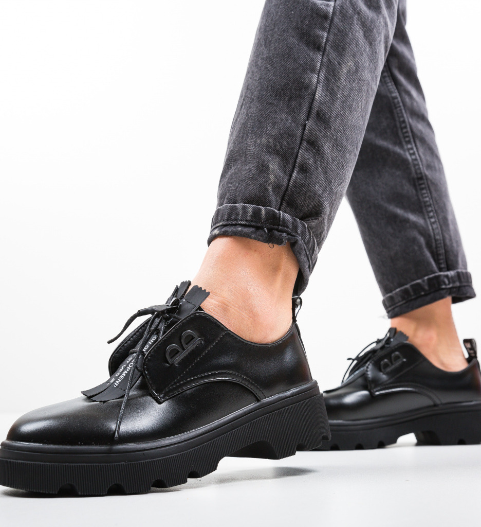 Pantofi casual flower negri