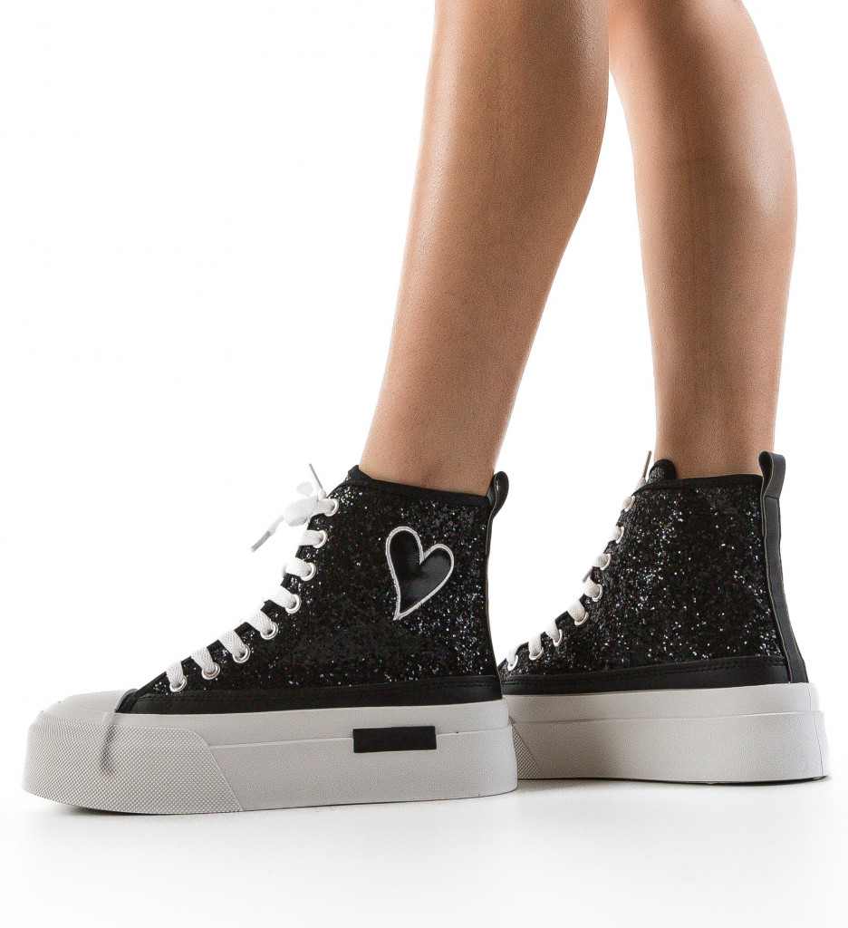 Poze Sneakers dama Cuore Negri DePurtat