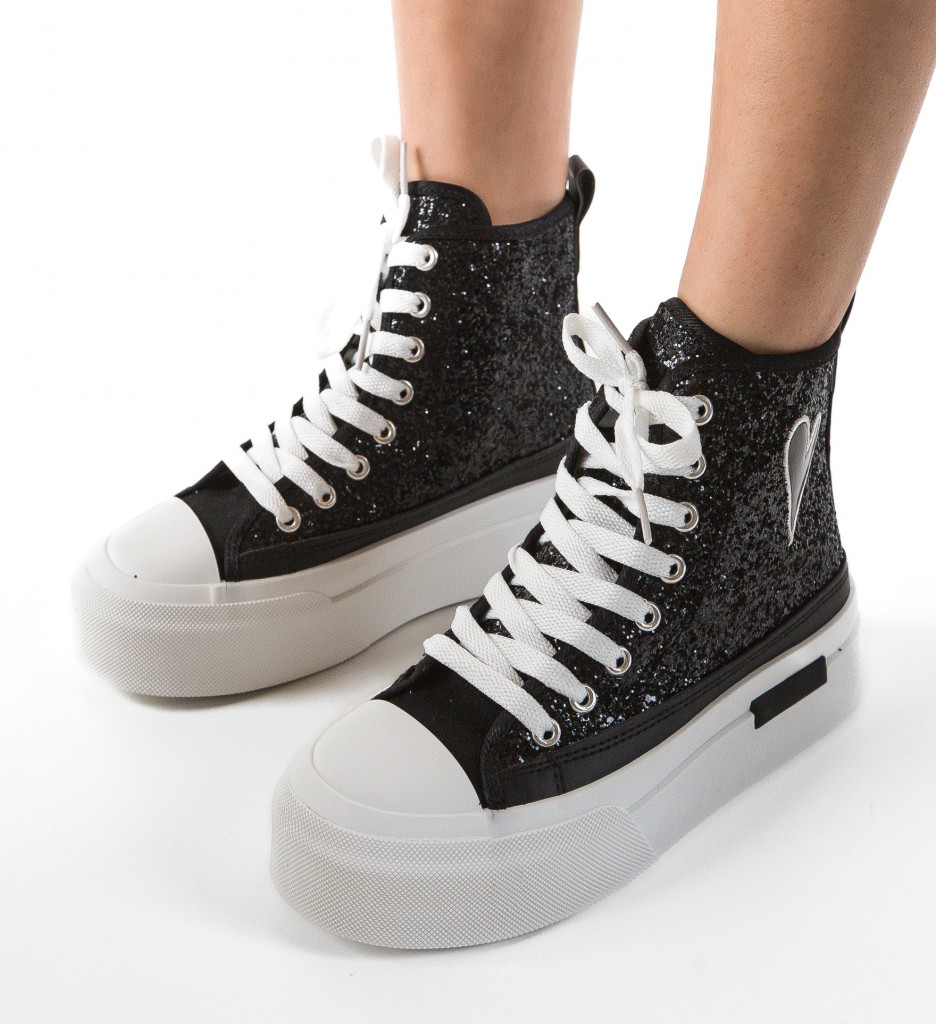 Poze Sneakers dama Cuore Negri DePurtat