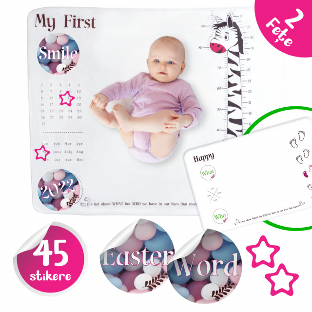 Brand Smartfeelin' - Baby Milestone Blanket Romani Paturica foto - baby milestone blanket cu doua fete