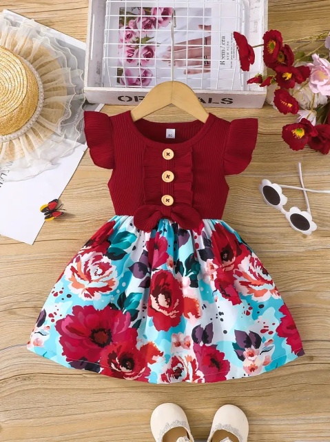 Rochita visinie imprimata cu bujori viu colorati