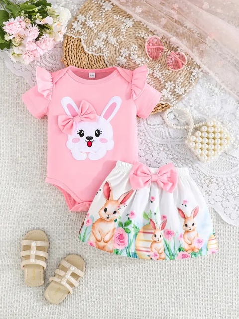 Set bebelusi "Bunny" - body roz si fustita