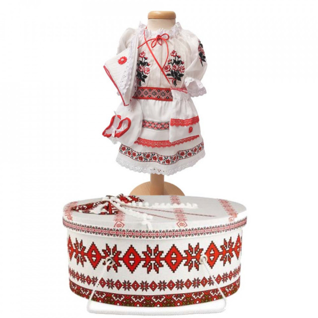 Set costum national botez fetita si cutie trusou asortata, Denikos® 1005