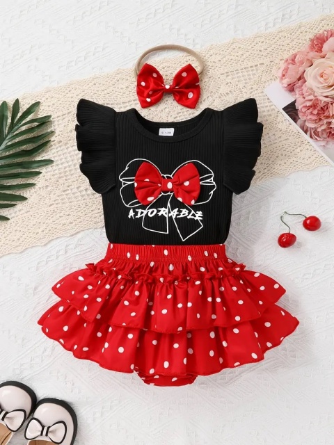 Set pentru fetute cu body si pantaloni cu volane - Adorable