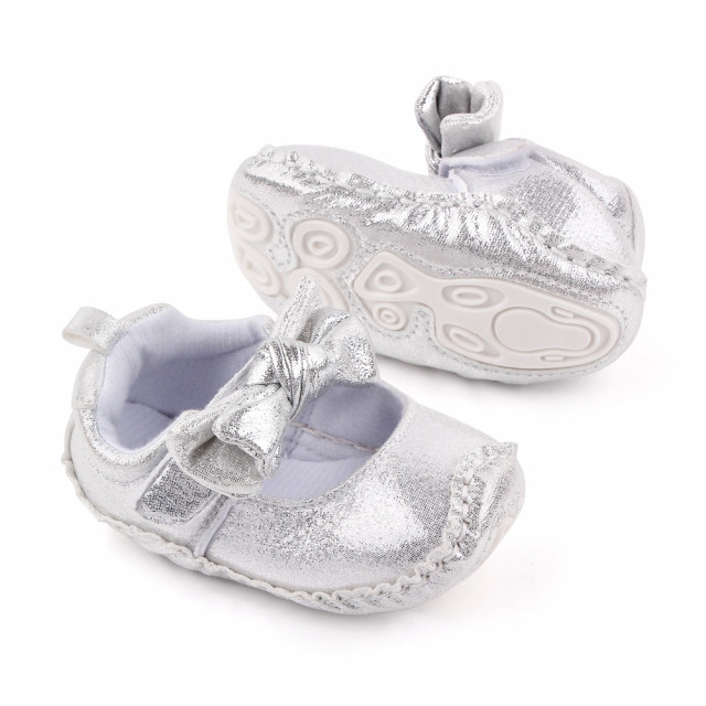 Pantofiori argintii cu fundita pentru fetite
