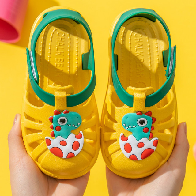 Superbebeshop Papuci galbeni tip sandaluta din cauciuc pentru copii - dino baby
