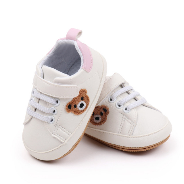 Pantofiori albi cu insertie roz - Teddy