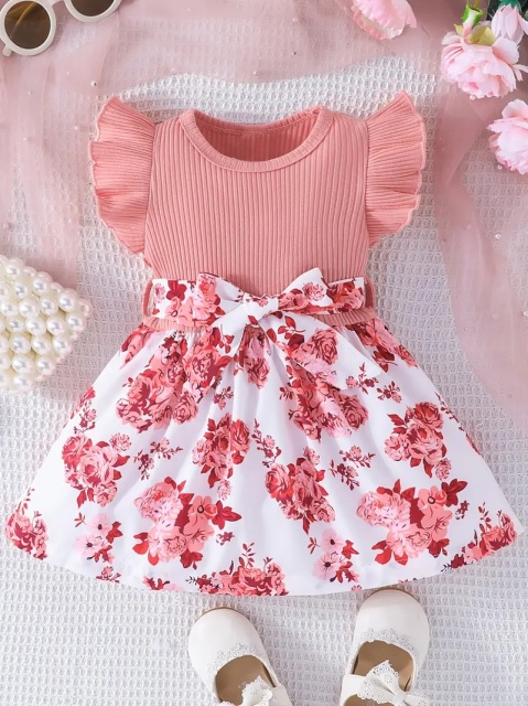 Rochita roz pudra cu imprimeu floral