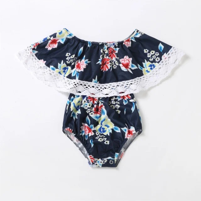 Body Bleumarin pentru Fetițe cu Imprimeu Floral