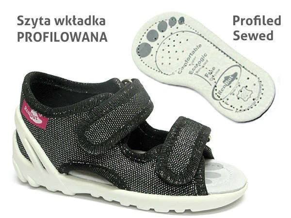 Renbut Sandalute pentru fetite negre cu fir argintiu