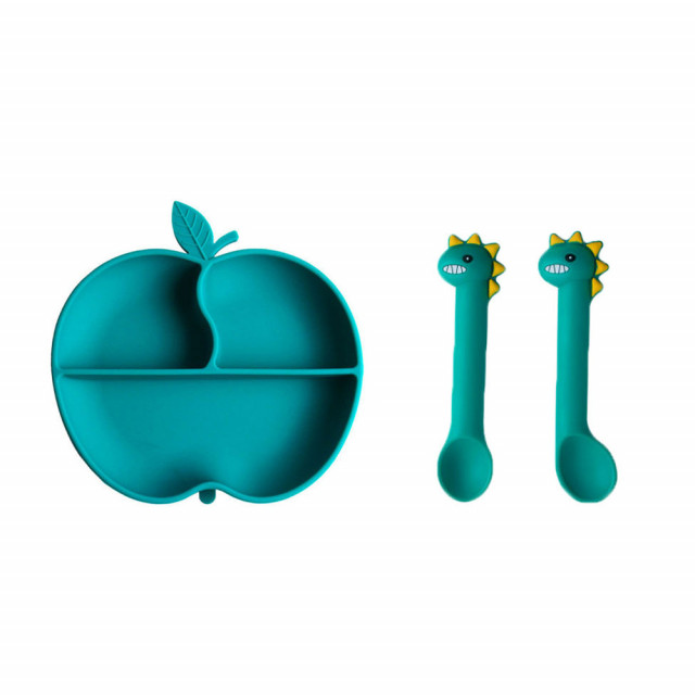 Superbaby Set tavita si tacamuri din silicon - green apple