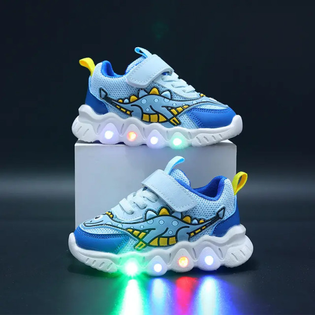 Adidasi cu luminite pentru baietei - Blue dino