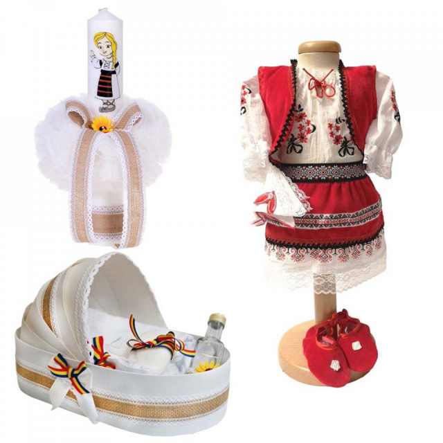 Set botez traditional fetita, trusou botez landou, lumanare si costum traditional, Denikos® 980
