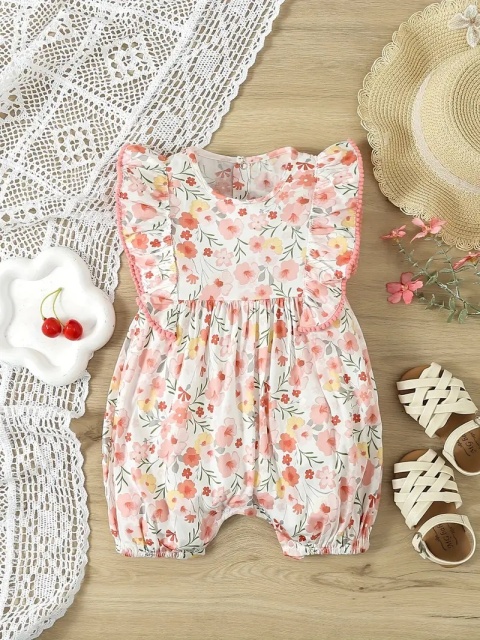 Salopeta alba cu floricele roz pudra