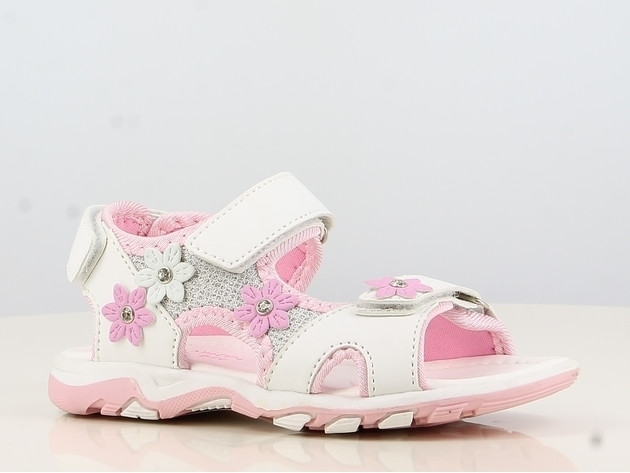 Superbebeshoes Sandale albe pentru fetite accesorizate cu floricele