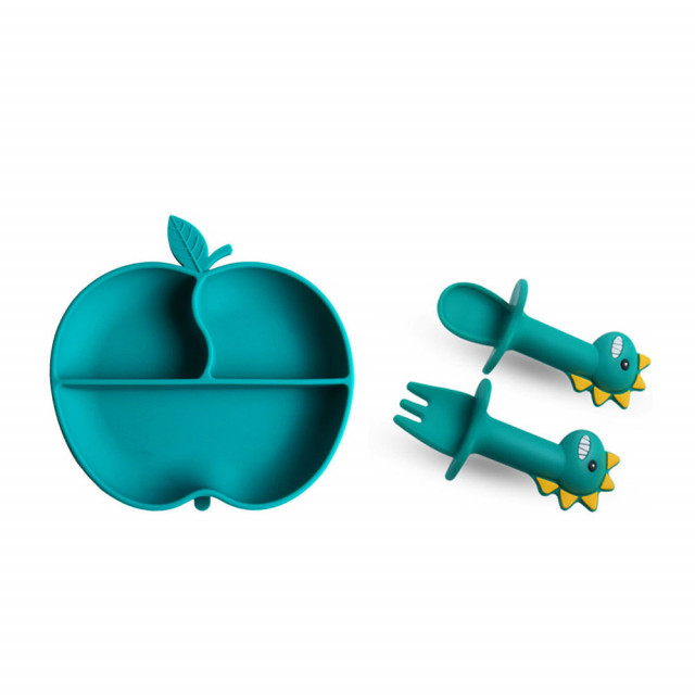 Superbaby Set tavita si tacamuri din silicon - apple