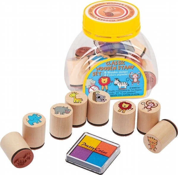 Set de 8 stampile cu animale, tusiera inclusa