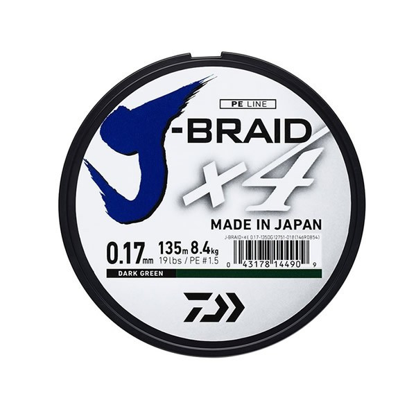 Fir Textil Daiwa J-Braid X4 Dark Green 135m Daiwa (Diametru fir: 0.21 mm)